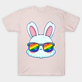 Blue rabbit wearing sunglasses. Pride themed T-Shirt